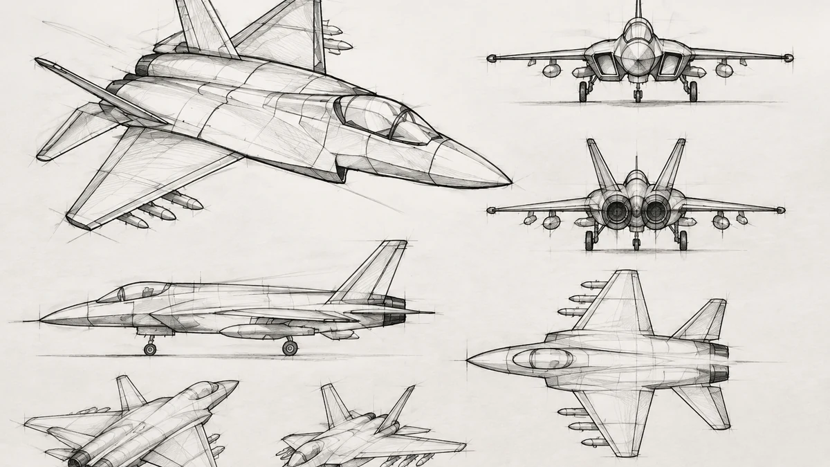 Aircraft concept sketch development for custom stainless steel sculpture fabrication