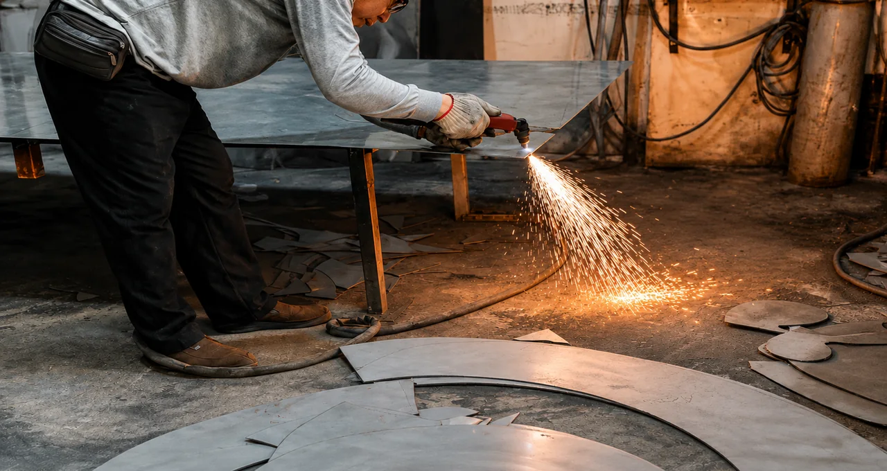 Metal sheet cutting during custom sculpture fabrication