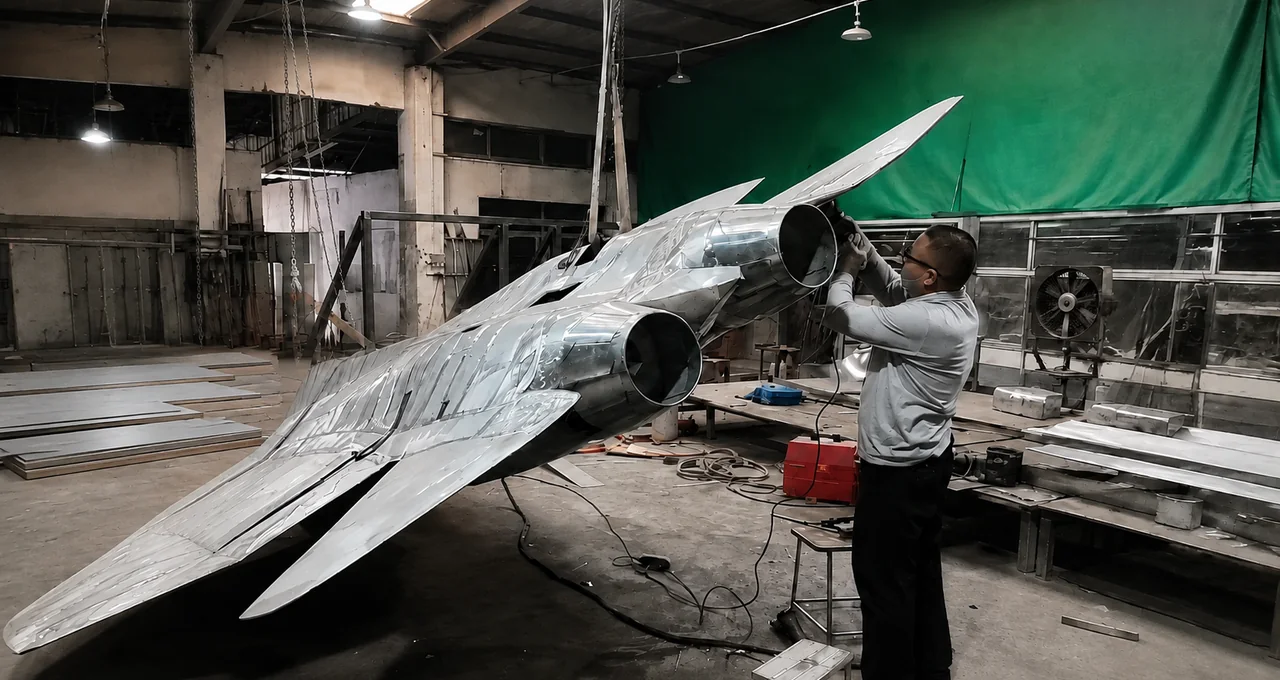 Surface finishing of a stainless steel sculpture in the workshop